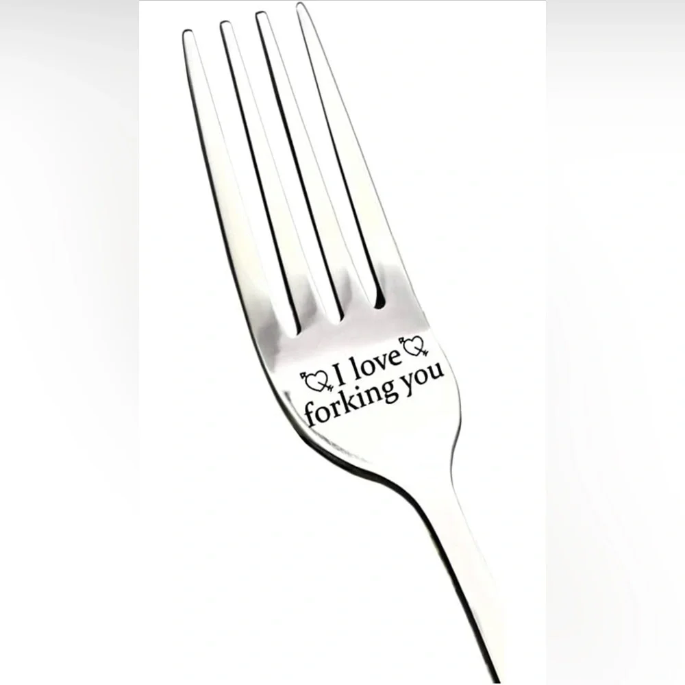“I Love Forking You” Engraved Stainless Steel Novelty Gift – Silver or Black